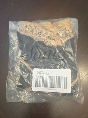 NWT Soma Lace Hipster Panty in Black & Tan